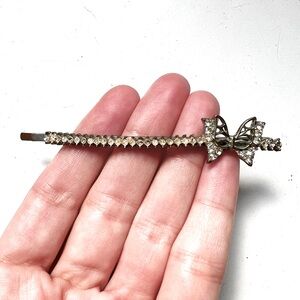 Vintage silver & diamond rhinestone butterfly hair pin